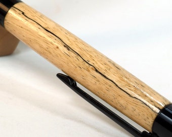 White Wood Pen handcrafted in tamarind wood with jet black click setting