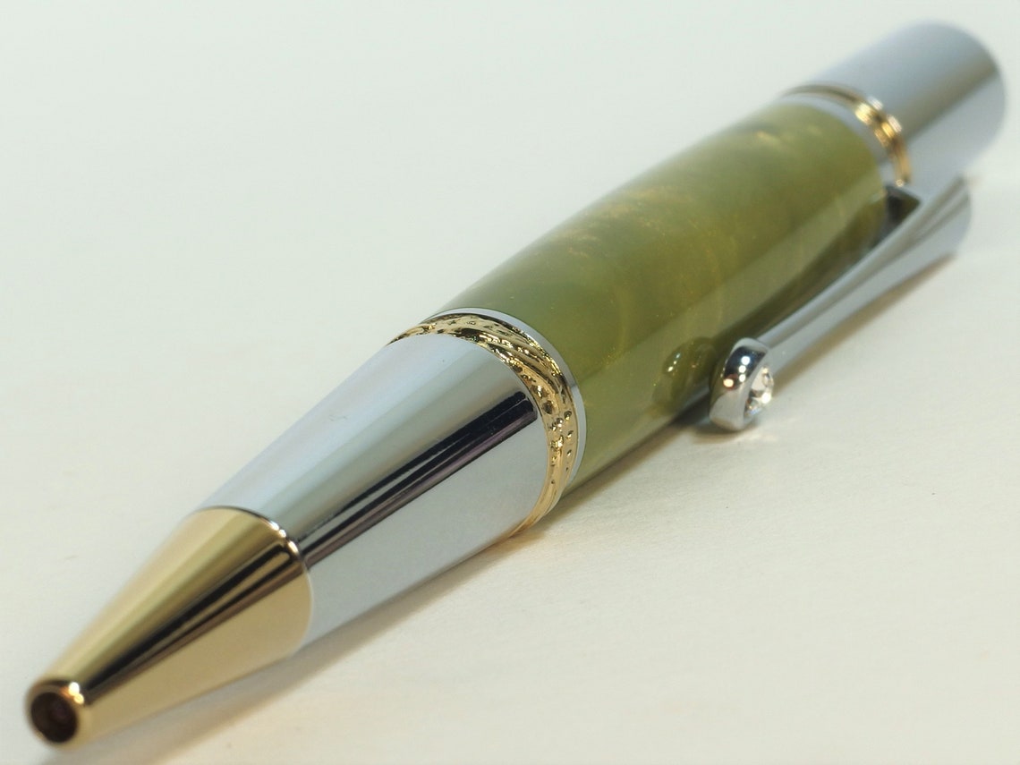 Lime green pen with swirling acrylic in bright chrome and gold Etsy