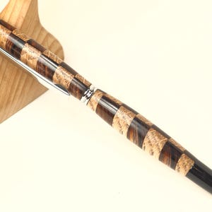 Harlequin stylus pen in cocobolo and maple with chrome setting