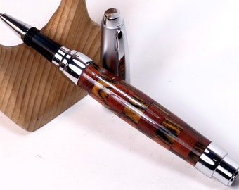 Harlequin wood pen in chrome setting