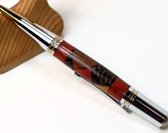 REDUCED Wood Herringbone Pen handcrafted in 4 colors with gold and chrome setting