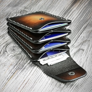 Extensible front pocket wallet, minimalist wallet, extendable small card slots, mens genuine leather wallet, personalized gift for men
