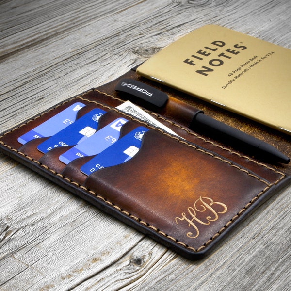 Leather Field Notes Wallet, Field Notes Cover with Pen Holder, Moleskine Cover, Passport Leather Wallet, Personalized Passport Cover