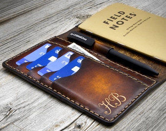 Cartera de cuero Field Notes, funda Moleskine A6 con portalápices, personalizada
