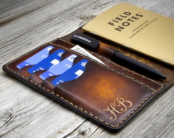 Leather Field Notes Wallet, Field Notes Cover with Pen Holder, Moleskine Cover, Passport Leather Wallet, Personalized Passport Cover