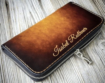 Personalized Genuine Leather Zip Wallet for Women: Handcrafted in Italy