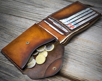 Coin pocket wallet for men, men's wallet leather, mens leather wallet, coin wallet, brown wallet, personalized gift for men, gift for dad