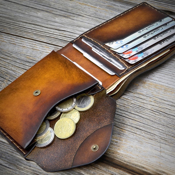 Coin pocket wallet for men, men's wallet leather, mens leather wallet, coin wallet, brown wallet, personalized gift for men, gift for dad