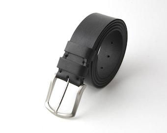 Genuine Black Italian Leather Belt, Full Grain Sturdy Cowhide Strap