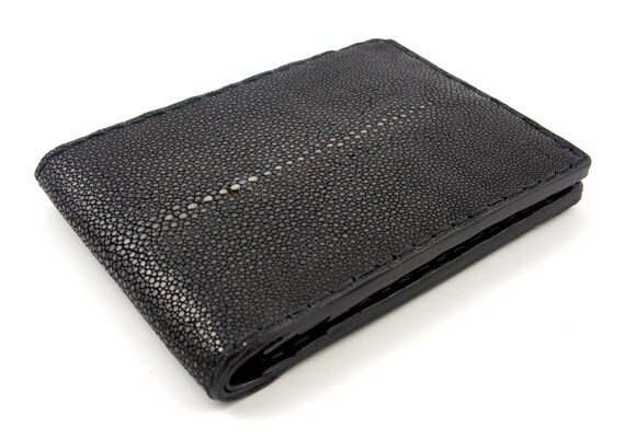 billfold black stingray bifold Black bi-fold wallet stingray leather with snap closure
