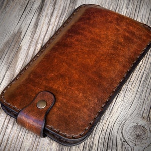 Custodia in cuoio con linguetta estraibile su misura per tutti i modelli, iPhone 14 Pro Max, Galaxy S23 Ultra ecc, Custodia rivestita.