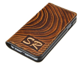 iPhone  Wood Leather Folio Case, Wood Design iPhone Folio Case, iPhone Wood Leather Book Case  Personalized Gift, Made in Italy