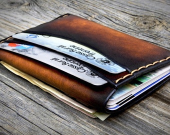 Small Front Pocket Wallet, Minimalist Design, Genuine Italian Leather Slim Card Holder