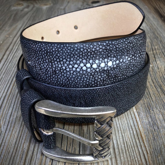 STINGRAY　skinbelt Genuine stingray leather belt Black 48