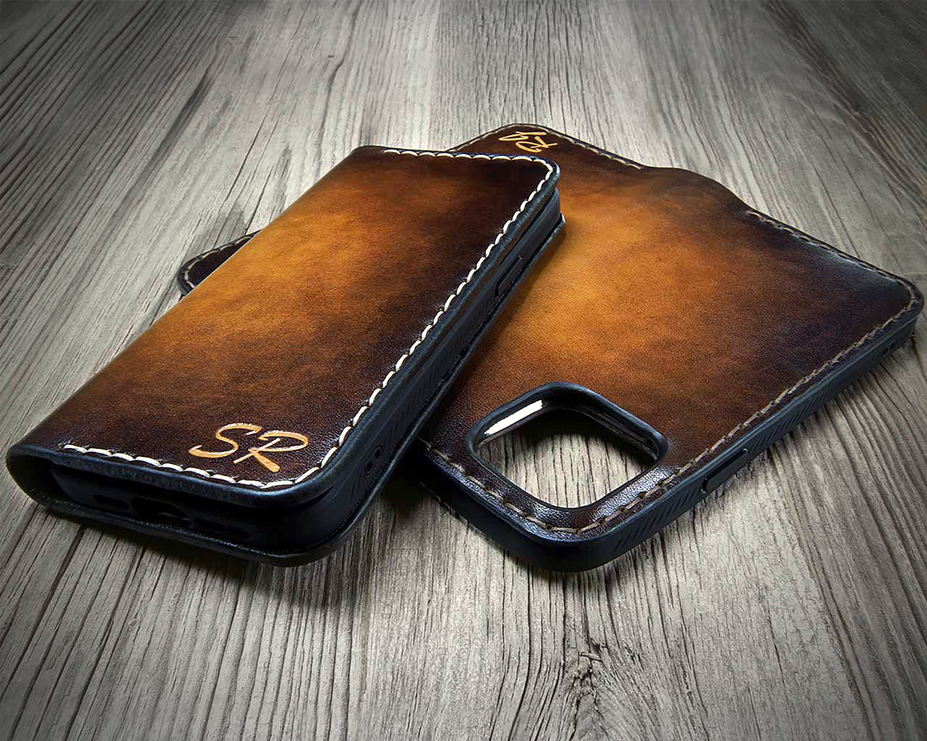 Book Style Flip Genuine Leather Wallet Case Cover For iPhone 15/14