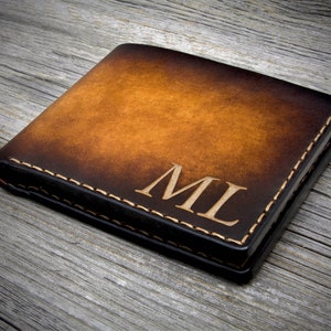 Cartera de cuero para hombres, cartera de cuero personalizada para hombres, monedero de cuero monograma, cartera de cuero doble para hombres, cartera de regalo de cuero