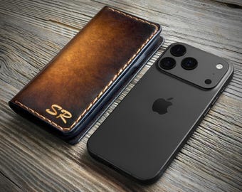 Custodia in pelle per iPhone 17 Pro Max / Air, realizzata a mano in Italia, su misura per tutti i modelli