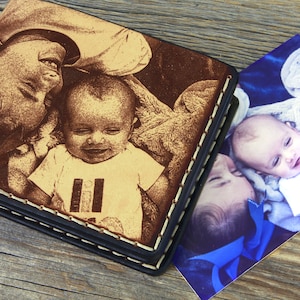 Personalized leather wallet with family photo engraved, men's leather wallet, gift for men, father's day gift, gift for him, made in Italy