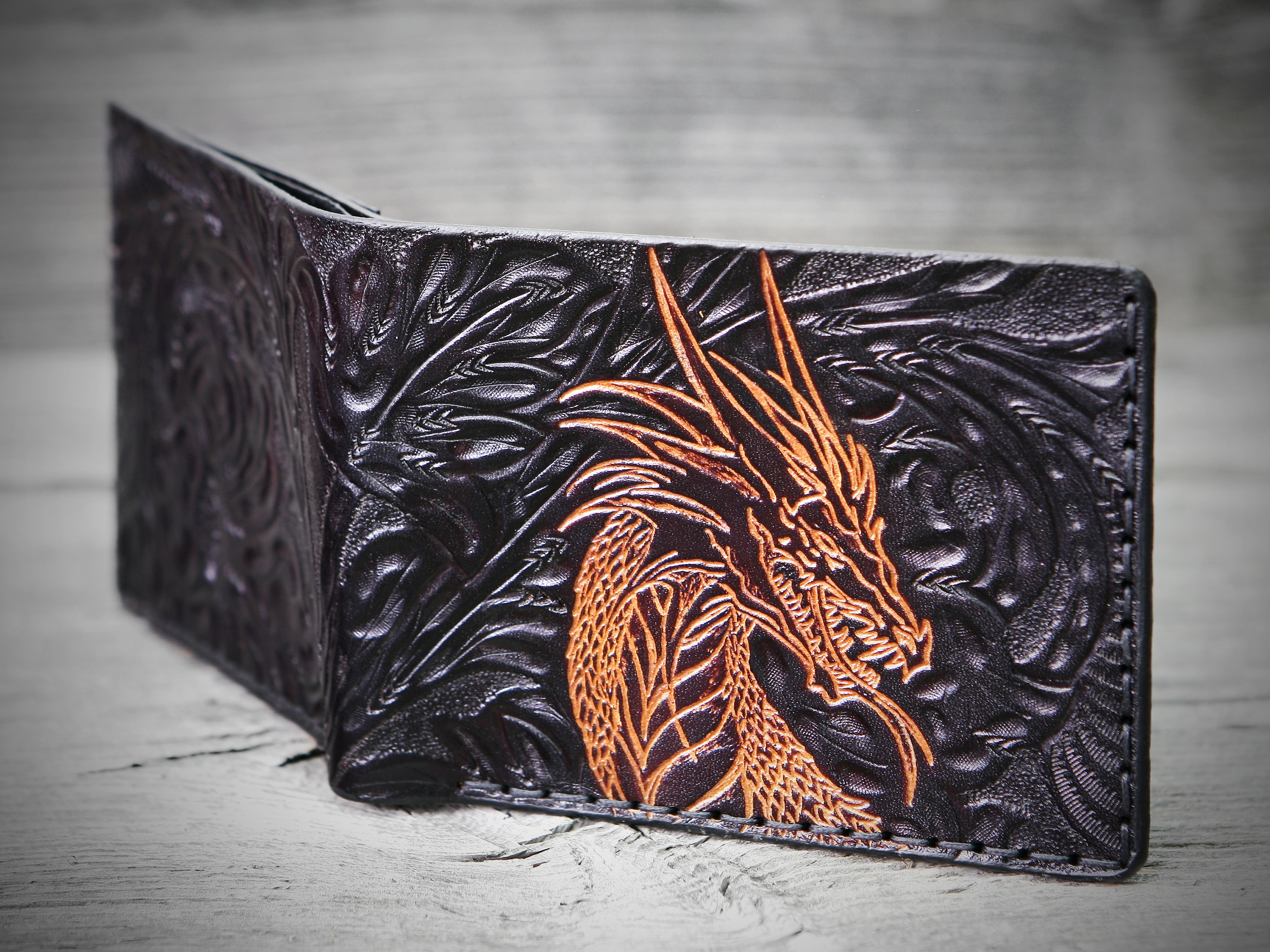 Dragon Wallet for Men Unique Engraved Leather Wallet Hand Etsy