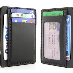 Cartera de cuero pequeña, cartera de cuero minimalista con bolsillo frontal, cartera de cuero más pequeña para hombres, cartera de cuero delgada para hombres