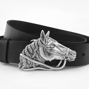 Italian Leather Belt with Horse Buckle, Unique Leather Belt with Amazing Buckles, Gift belt, Black Leather Belt, Mens Belt, Custom Buckles