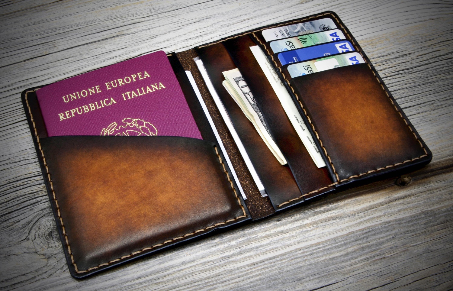 Double Thickened Russia Spain Leather Passport Cover Holder