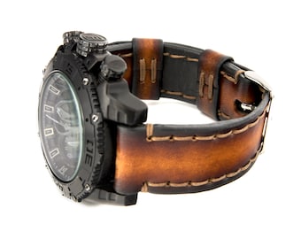Leather Watch Strap, Hand-stitched Italian Leather Band: Custom Fit for all Watches