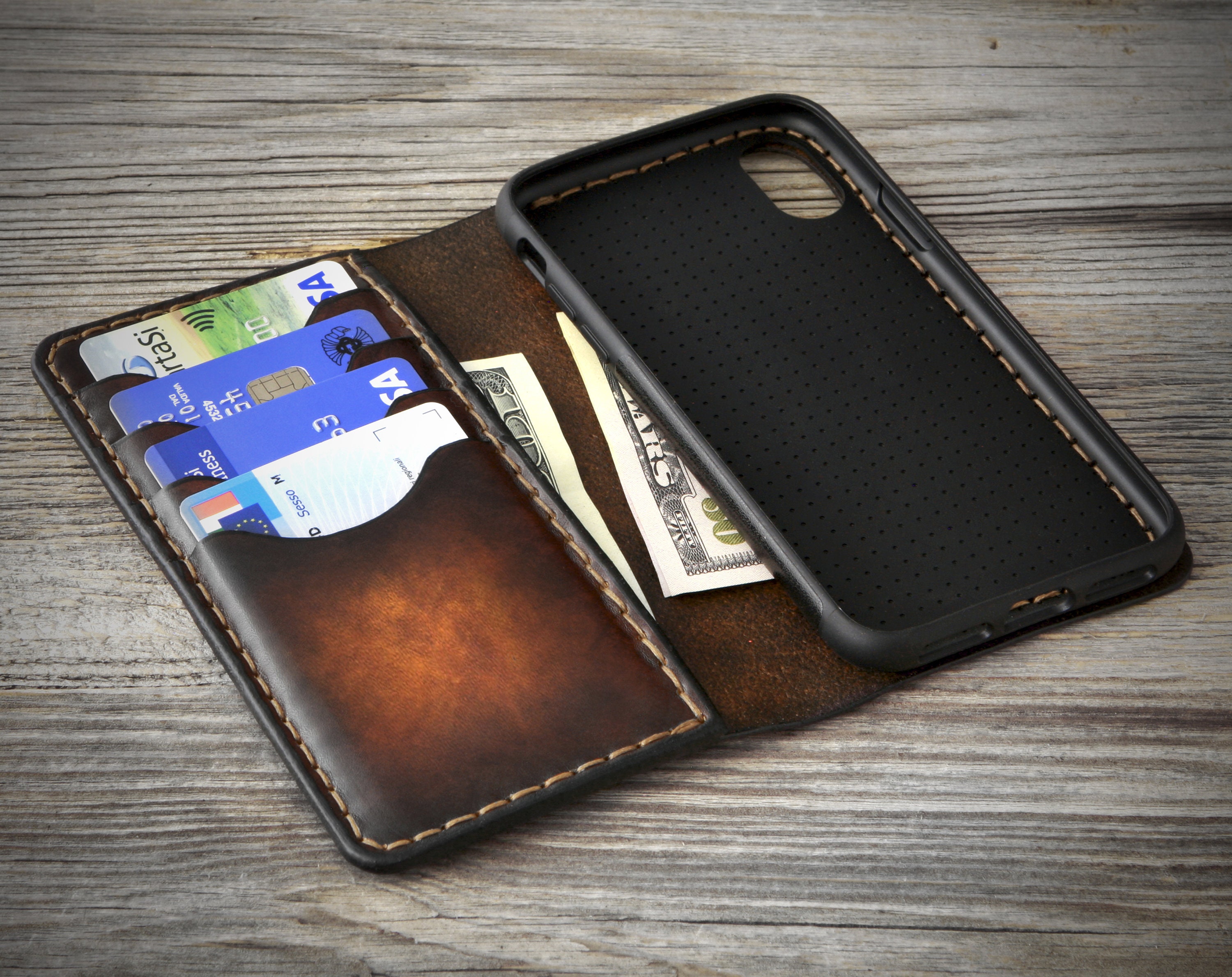 Handmade Genuine Leather Wallet Case For Iphone 15 Pro Max Case For Iphone  14 Pro / 13 Pro With Wristlet Brown Iphone 12 11 mini Italian