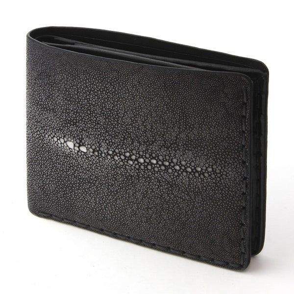 Portefeuille Stingray, portefeuille en peau Stingray noir, portefeuille en cuir Stingray noir, portefeuille pour hommes