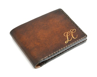 Monogram Handmade Italian Leather Wallet for Him, Personalized Engraving Made in Italy