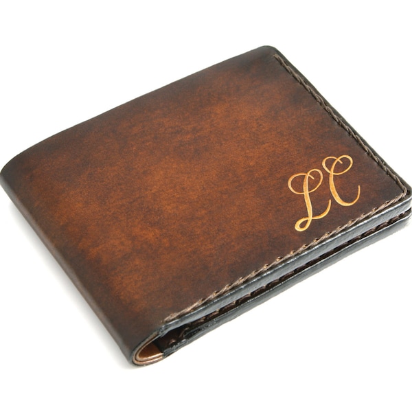 Monogram Handmade Italian Leather Wallet for Him, Personalized Engraving Made in Italy