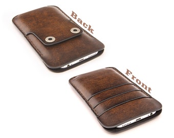 iPhone 17 Leather Sleeve with Card Holder and Button Pocket, Custom for all Models