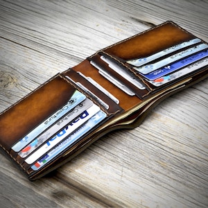 Cartera de cuero genuino para hombres, billetera de cuero italiano de grano completo con bloqueo RFID, billetera plegable delgada, regalo de billetera personalizada para hombres