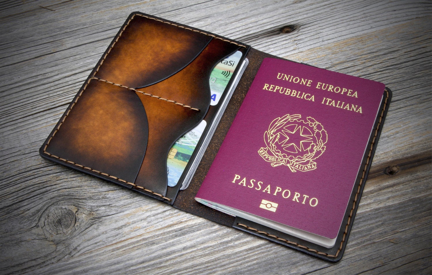 Italian Full Grain Leather Passport Holder / Travel Wallet for Men in Black, Brown or Croc-print, Luxury, Slim, Traditional, Personalized, Dark Brown