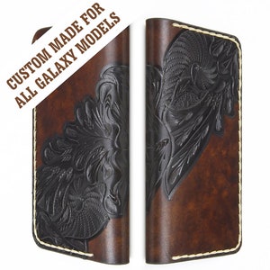 Capa de couro Galaxy Handtooled, capa carteira Galaxy S25 Ultra, capa folio Galaxy S25 Plus com relevo, capa personalizada Galaxy S25/S24 para todos os modelos