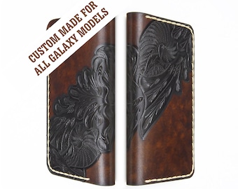 Galaxy Handtooled Leather Case, Galaxy S25 Ultra Wallet Case, Embossed Galaxy S25 Plus Folio Case, Galaxy S25/S24 Custom Case for all Models