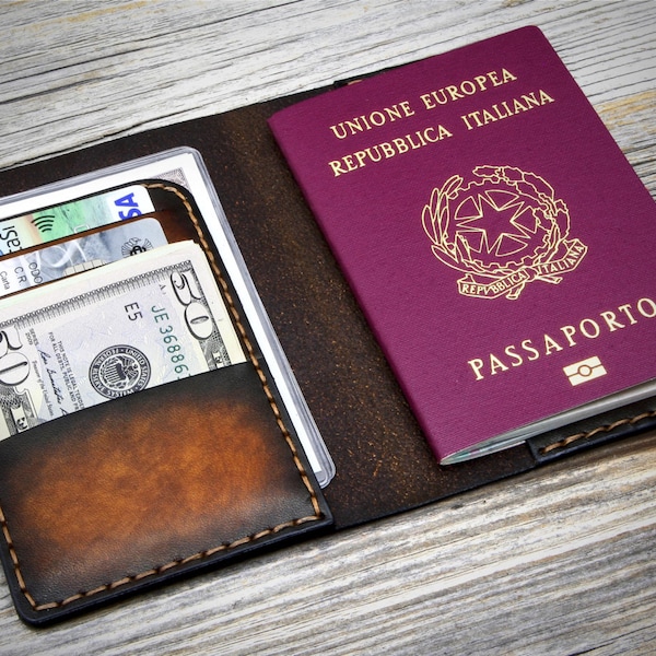 Leather Passport Cover, Personalized Italian Leather Passport Holder, Travel Leather Wallet, Customized gift idea, Handcrafted in Italy