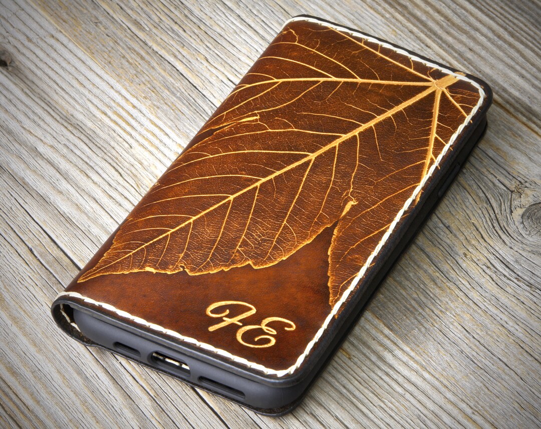 IPhone Leather Case With Leaves Impressed, iPhone Xs Max Leather Case, iPhone X/xs Book Case