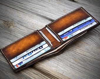 Men's Italian Genuine Leather Bifold Wallet, Slim Design, Personalized Engravings, Handmade in Italy