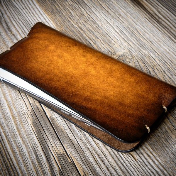 Handmade Italian Leather iPhone Sleeve, Personalized Custom size for all devices