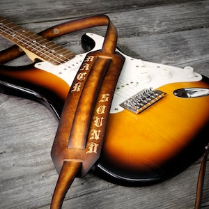 Italian Leather Guitar Strap - Custom Electric or Acoustic Guitar Strap - Personalized Guitar Strap - Vintage Aged Distressed Leather Strap