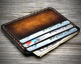 Slim Leather Card Holder, Minimalist Leather Wallet for Men, 6 Credit Card Wallet Men, Front Pocket Wallet, Father&#39;s day gift, Made in Italy