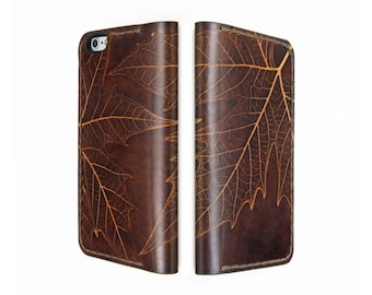 Leaf Design - iPhone 7 Plus Leather Wallet Case / iPhone 7 Plus Leather Wallet / iPhone 6 Plus Leather Case / Personalized Free Initials