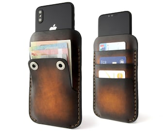 Galaxy Buttons Pocket Leather Sleeve, Galaxy S24 Ultra Leather Case, Galaxy S24 Plus, S23, S22 Wallet Cover with Cards Holder, Custom size