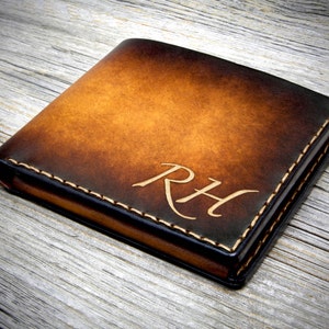 Personalisiertes Münzfach-Leder-Geldbörse / Gealtertes Leder-Geldbörse für Ihn / Monogramm-Geldbörse / Herren-Leder-Geldbörse