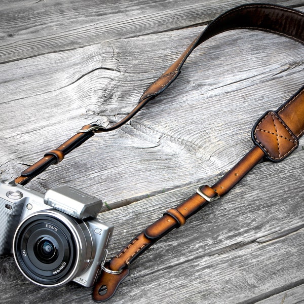 Genuine Leather Camera Strap, Personalized Camera Band, Adjustable Camera Neck Strap, Gift for Photographers, Compatible DSLR / All Cameras