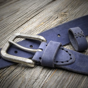 Blue Aged Leather Belt, Mens Leather Belt, Womens Leather Belt, Distressed Belt, Vintage Belt, Sturdy Belt,Blue Belt, Custom Belt