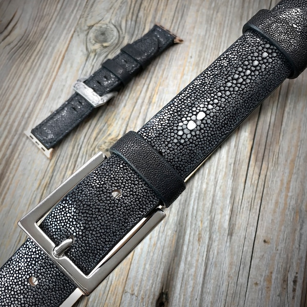 Stingray Belt, Stingray Skin Belt, Luxury Stingray Belt, Luxury Belt, Exotic Belt, Exotic Skin Belt, Black Stingray Belt, Made in Italy