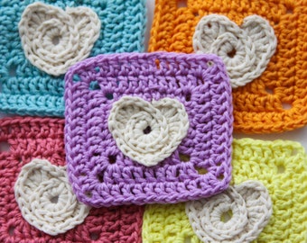 Crochet heart blanket, Heart Granny Squares, Crochet pattern by GloriousUnique