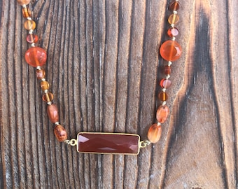 Carnelian bar pendant necklace gemstones orange necklace fair trade womens gift boho style necklace